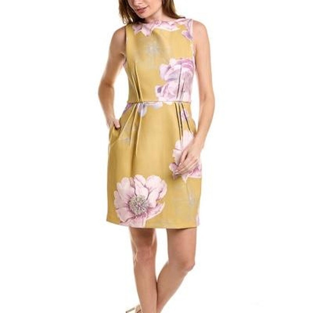 Ted Baker Zophiaz mustard yellow floral tulips dress Sz 3 US M